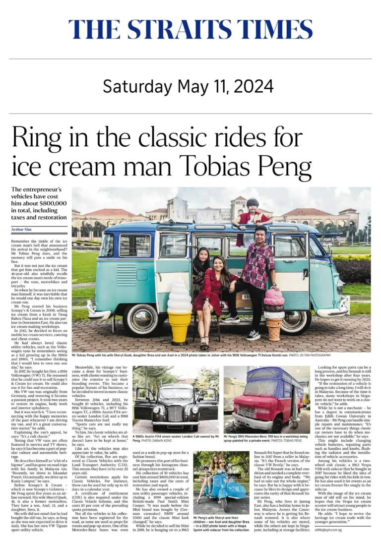 Tobias Peng, founder of Super Ice Cream Truck, with a restored vintage VW Kombi in Singapore