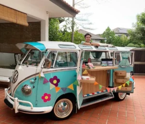 Vintage VW Kombi set up to serve guests at a Singapore event