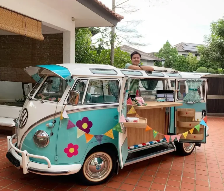 Vintage VW Kombi set up to serve guests at a Singapore event