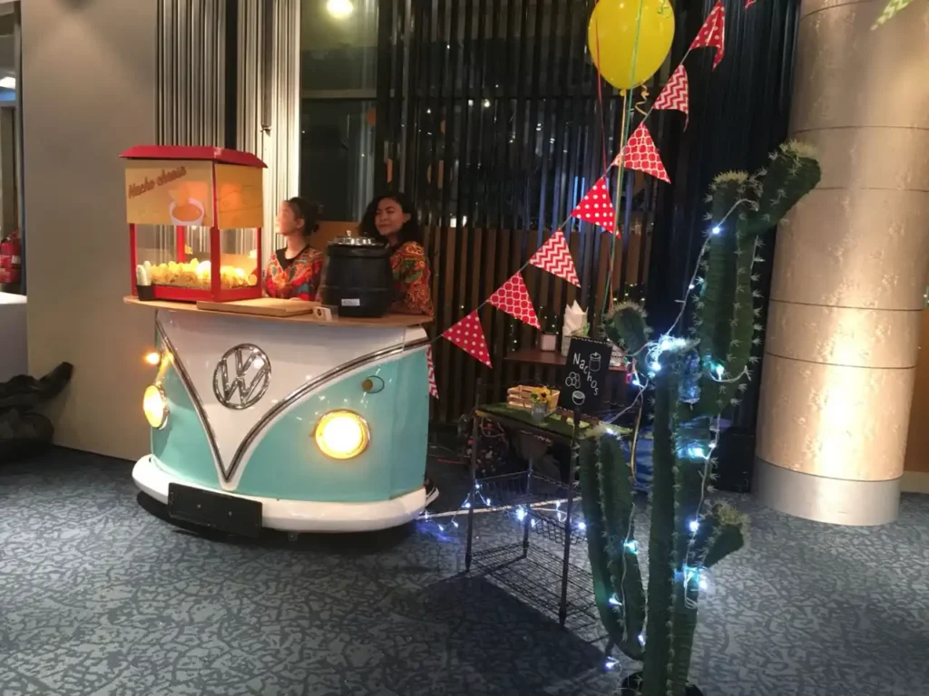 Custom Tiffany-blue VW Kombi front serving counter for events, Singapore